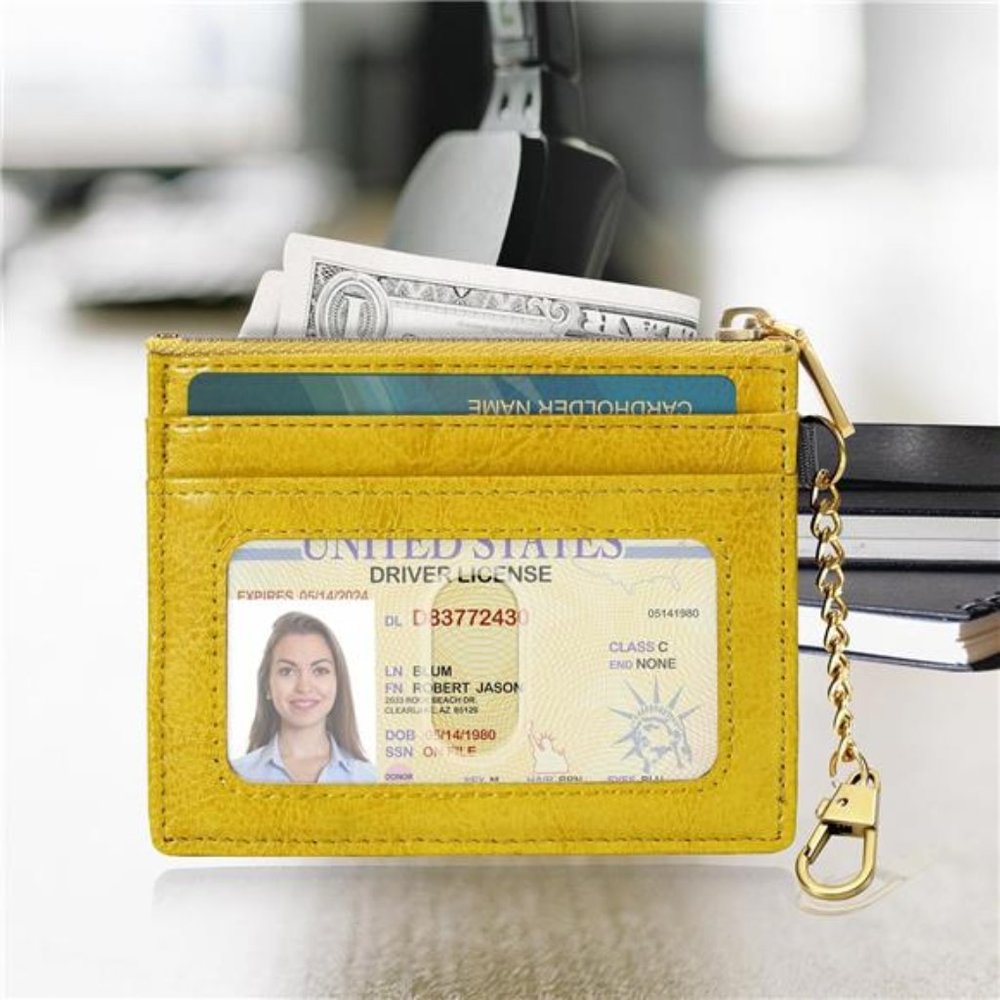 Yellow Wallet Card Holder Keychain Wallet for Women/ - Picture 3 of 6